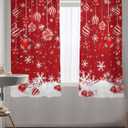 Christmas Sheer Curtain 63 Inch Length 2 Panels Light Filtering Snowflake Window Curtain Red Sheer Voile Curtains Xmas Ball Glitter Sparkle Snow Rod Pocket Window Treatment for Living Room