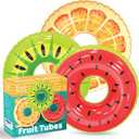 Inflatable Pool Floats (3 Pack) | Large Fruit Pool Floaties (32" Diameter) | 3 Pack Pool Tube Includes Orange, Watermelon & Kiwi - Pool Tubes for Kids | Inflatable Pool Toys by Poolsider