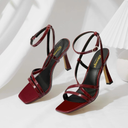 RIBONGZ Strappy Stiletto Kitten Heels Ankle Strap Sexy Heeled Sandals, Size 36.5