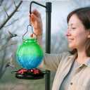 26Oz Hummingbird Feeder for Outdoors, Vintage Glass Bird Feeder with Perch, Durable & Easy to Clean, Hanging Nectar Feeder for Garden, Yard, Deck  Gift for Bird Lovers (Green)