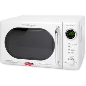 Nostalgia Retro Compact Countertop Microwave Oven - 0.7 Cu. Ft. - 700-Watts with LED Digital Display - Child Lock - Easy Clean Interior - White