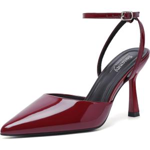 Susanny Heels for Women Stiletto Closed Pointed Toe Backless Dress Shoes High Heels Sexy Kitten Pumps Wedding Guest Party Dance Prom Dressy Comfort Shoes (6.5, Burgundy Patent)