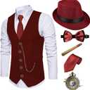 EFORLED 1920s Mens Costume Fedora Hat,Gatsby Gangster Vest,Vintage Pocket Watch,Pre Tied Bow Tie,Tie (XX-Large)