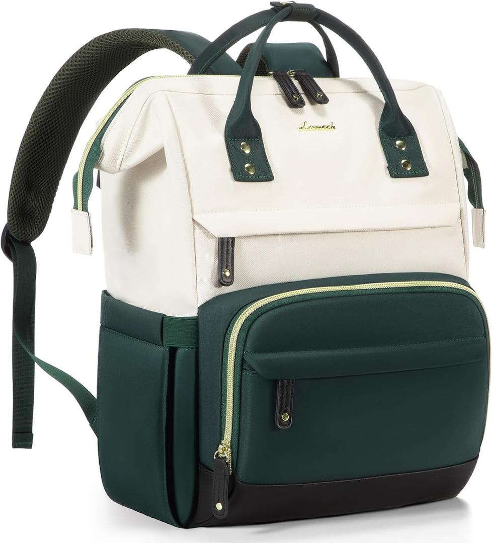 LOVEVOOK Laptop Backpack for Women, 17 Inch Work Business Backpacks Purse With Large Capacity, Waterproof Nurse Bag College Bookbag for School, Waterproof Casual Daypack for Travel (White-Green-Black)