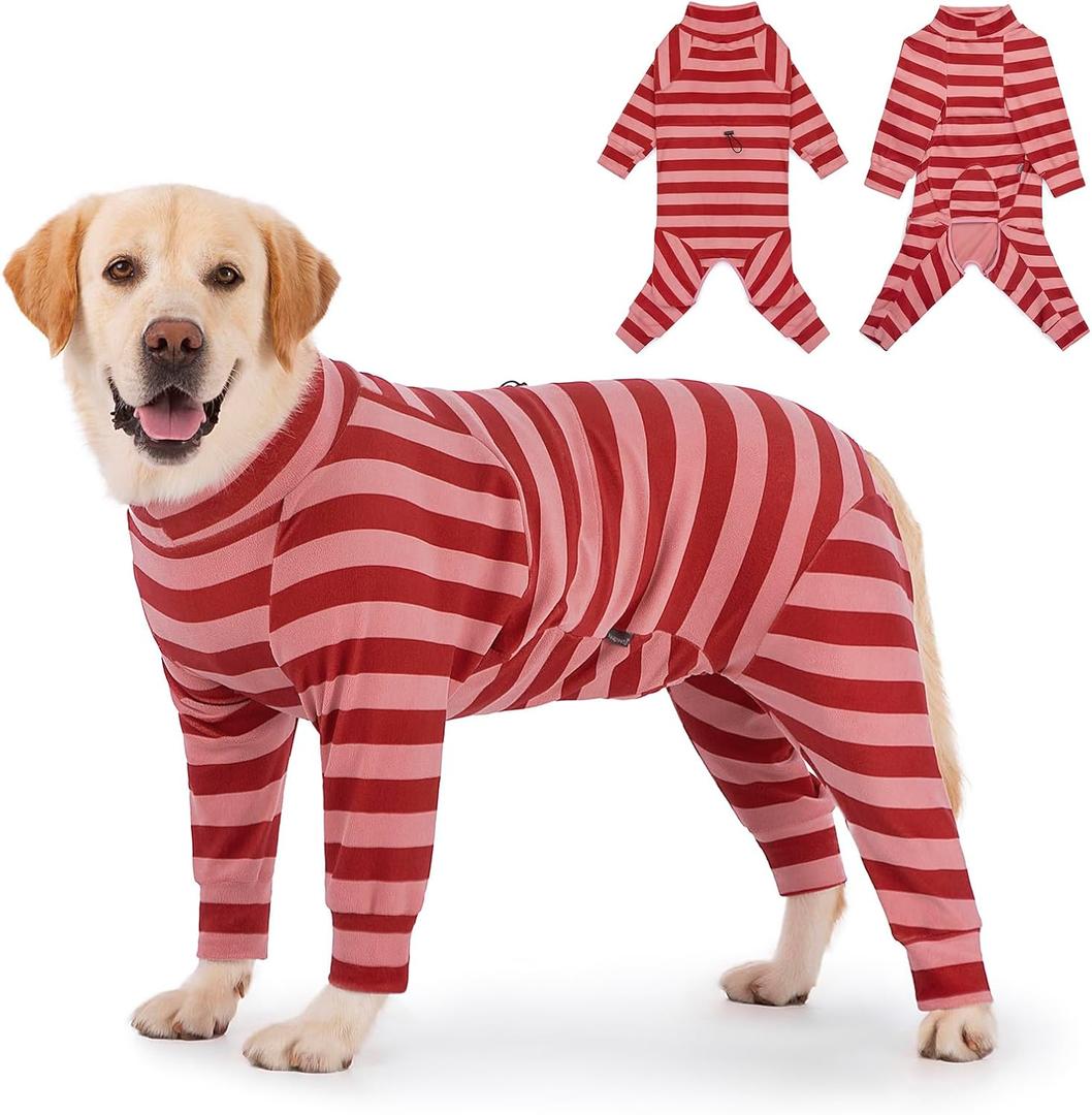 Dog Coats Autumn Winter Jumpsuit for Large Medium Dogs, Warmer Recovery Suit Polar Fleece Dog Bodysuit Lightweight Pajamas Pullover Stretchy Onesie Four-Legged Cold Weather Clothes (3XL, Xmas)