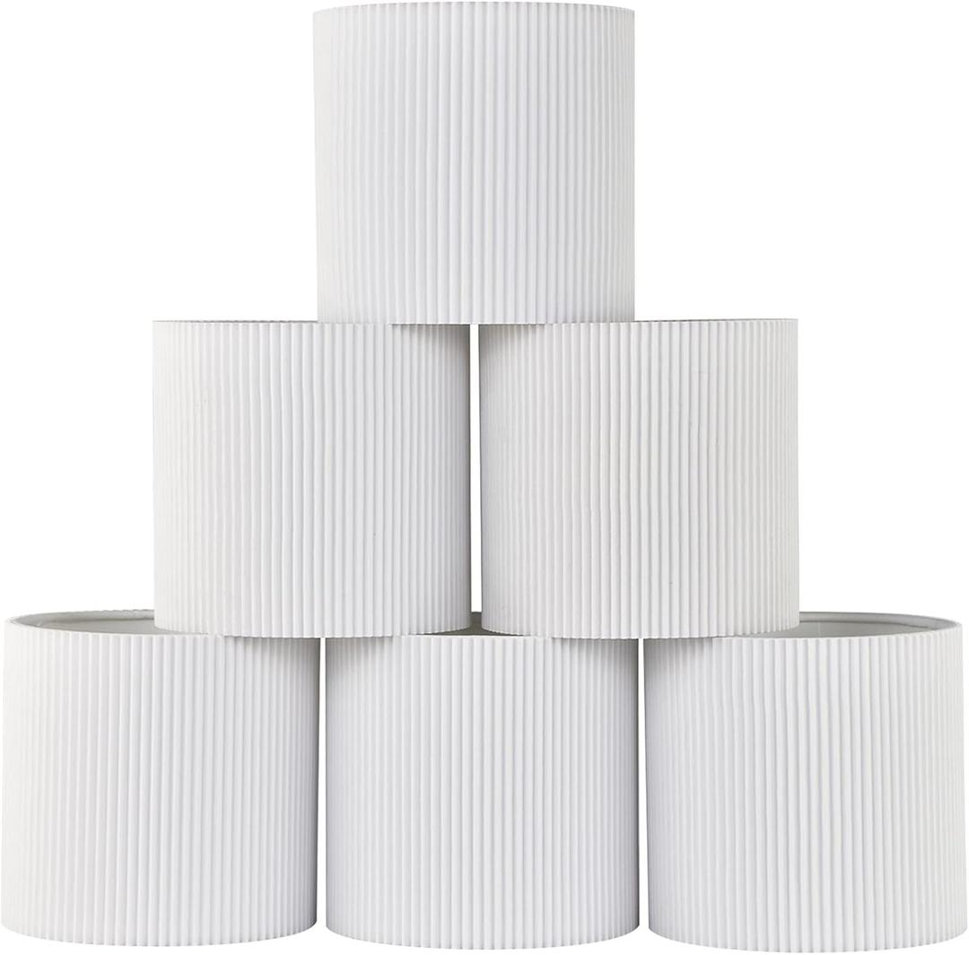 LAMPWELL KETTE Clip-on Chandelier Fabric Lamp Shades, Set of 6, Small Drum, 5.4"×5.4"×H5.2", TC fabric, Handmade, Modern Trendy Decorative, ONLY FOR CANDLE BULB, White
