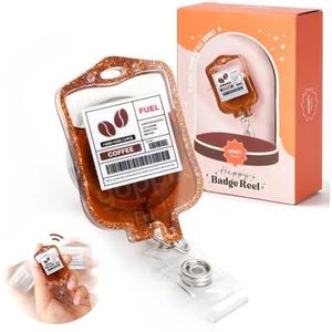 YOPPIX Liquid Coffee Badge Reel, Shaker Retractable Badge Reel for Nurses, Doctors, Teachers & Medical Office