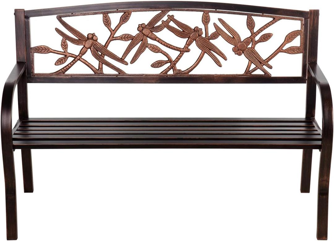 Evergreen Garden Weatherproof Dragonfly Outdoor Bench | Holds Up to 300 lbs. | Furniture for Lawn Garden Patio Porch Park Deck | Steel | Bronze
