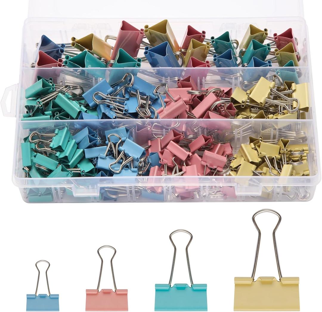 180 Pack Colored Binder Clips Bulk, 4 Size Assortment Includes Large, Medium, Small, Mini Metal Clips (1.26, 1, 0.75, 0.6), Heavy-Duty Metal Paper Clamps for Office & School Supplies