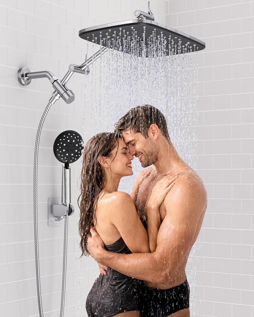 Veken 11.8" Rain Shower Head with Handheld, High Pressure Handheld Shower with Multi Spray Modes, Rainfall Combo with Metal Extension Arm, Detachable Dual Showerhead, Bathroom Decor, Chrome Silver (11.8 Inch(Upgraded) +22% Mixed Mode Flow)