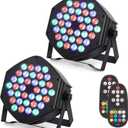 Rechargeable Par Lights 36 RGB Stage Lights, Wireless Dj Uplights Battery Powered Uplighting Sound Activated DMX Control for Wedding Dj Disco Show(2 Pack)