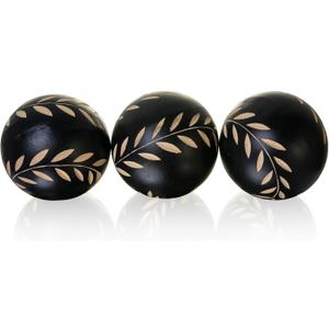 Decorative Orbs for Bowls and Vases, Set of 3, 4 inch Resin Round Sphere Balls, Leaf Pattern, for Living Room, Dining Room, Coffee Table Centerpiece Home Decor