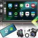 Double Din Car Stereo with Wireless Apple CarPlay & Android Auto,7 Inch IPS Touchscreen, Bluetooth 5.2,FM Radio, Backup Camera, Steering Wheel Control, USB Fast Charging, RCA Outputs, Subwoofer Support