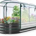 KING BIRD Raised Garden Bed with Cover Galvanized Oval Planter Garden Box Outdoor for Gardening, Vegetables, Flowers 6X3X1 FT, Clear