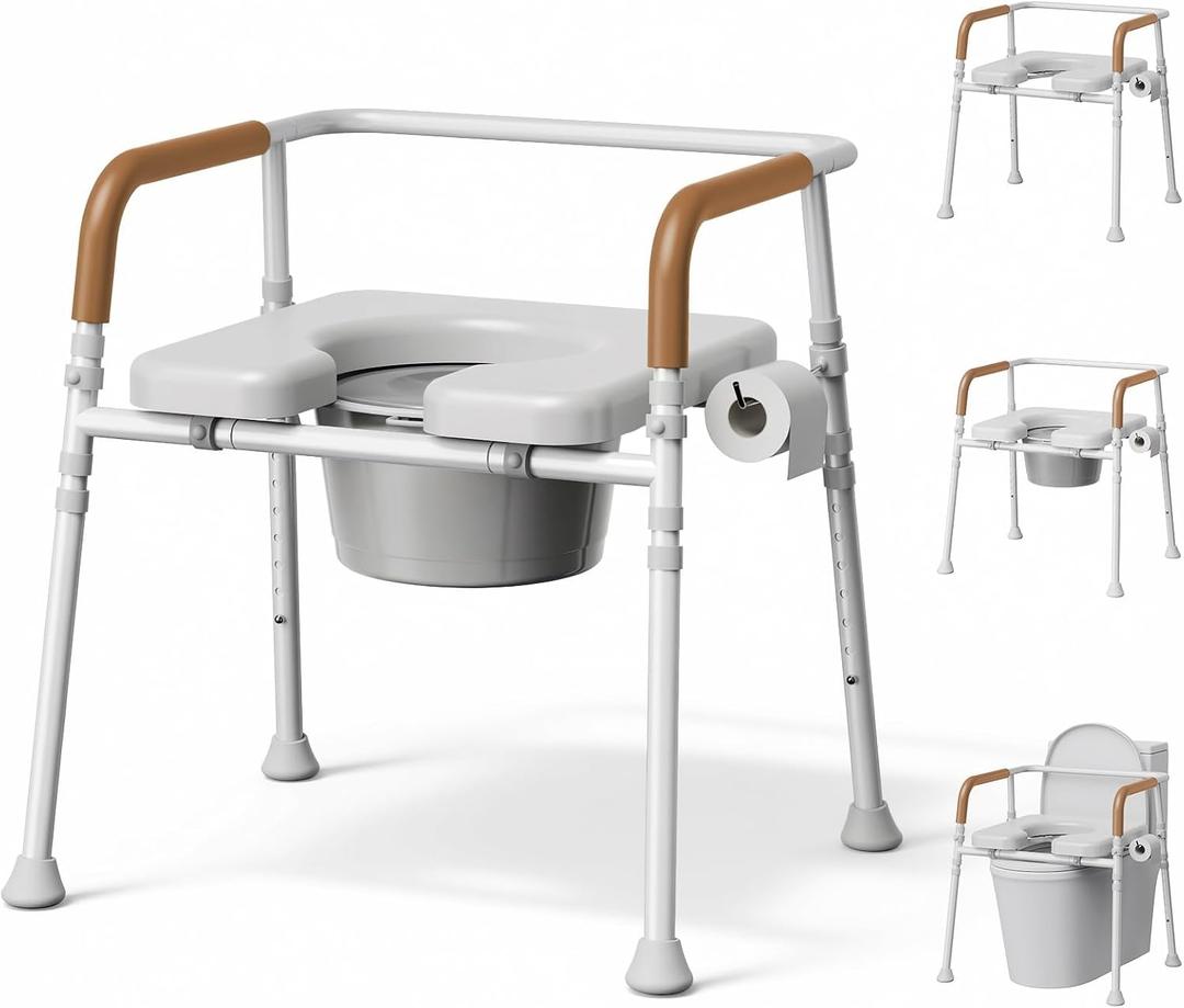 Bedside Commode for Seniors, 6.3 QT Removable Bucket & Splash Guard