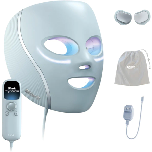 Shark CryoGlow LED Face Mask (FSA/HSA Eligible*) with Under-Eye Cooling, Anti-Ageing & Blemish Repair, Red & Blue LED, Infrared Light Therapy, USB-C, Remote Control, Storage Bag, Blue Frost, FW312