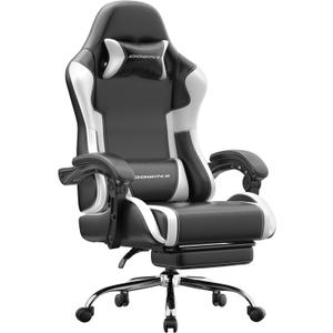 Dowinx Ergonomic Gaming Chair with Footrest & Massage Lumbar, 2D-Linkage Armrests for Computer Chair 330lbs with Headrest Pillow for Office, Home, Streaming and Long Gaming Sessions, White