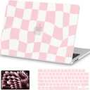 AKIT Compatible with MacBook Air 13 inch Case 2025 2024-2022 M4 M3 M2 A3240 A3113 A2681, Unique Hard Shell Laptop Case+Screen Protector+Keyboard Cover for Mac Book Air 13.6 inch, Pink Checkboard