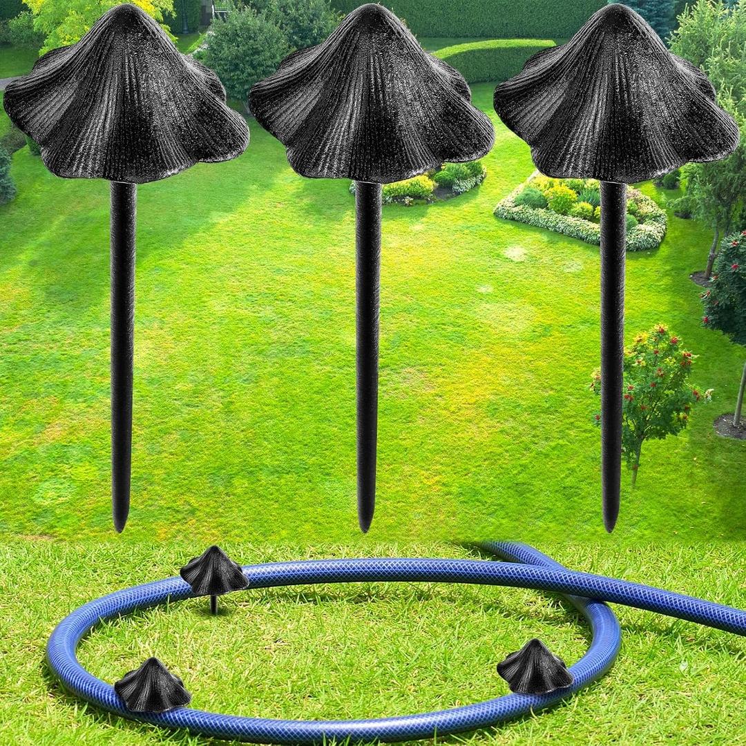 Briwooody 3 Pcs Garden Hose Guide Set Stakes Heavy Duty Cast Iron Water Hose Guide Spike Garden Stakes Decorative for Outside Flower Beds Plant(Mushroom)