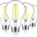 MAXvolador 60W Equivalent E26 LED Filament Light Bulbs, 850LM Daylight White 5000K LED Edison Bulb, Non-Dimmable 6W A19 LED Bulb Medium Base, 4-Pack