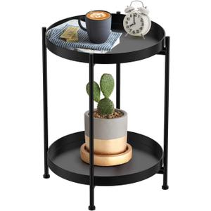 Round Side Table,Black End Table, 15.7 in x 15.7 in x 20.5 in