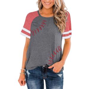 Womens Baseball Mom Tee Summer Short Sleeve Crewneck Baseball Print Patchwork Raglan Tops (L)