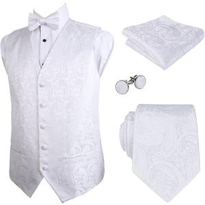 Alizeal Men's 5pcs Paisley Suit Vest Classic Jacquard Button-Down Waistcoat Set, White-S