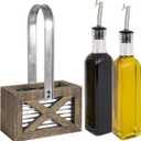 Autumn Alley Rustic Farmhouse Oil and Vinegar Dispenser Set - Oil and Vinegar Caddy Holder Set of Weathered Wood, Galvanized Metal - Adorable Rustic Kitchen Decor -250ml 8 oz
