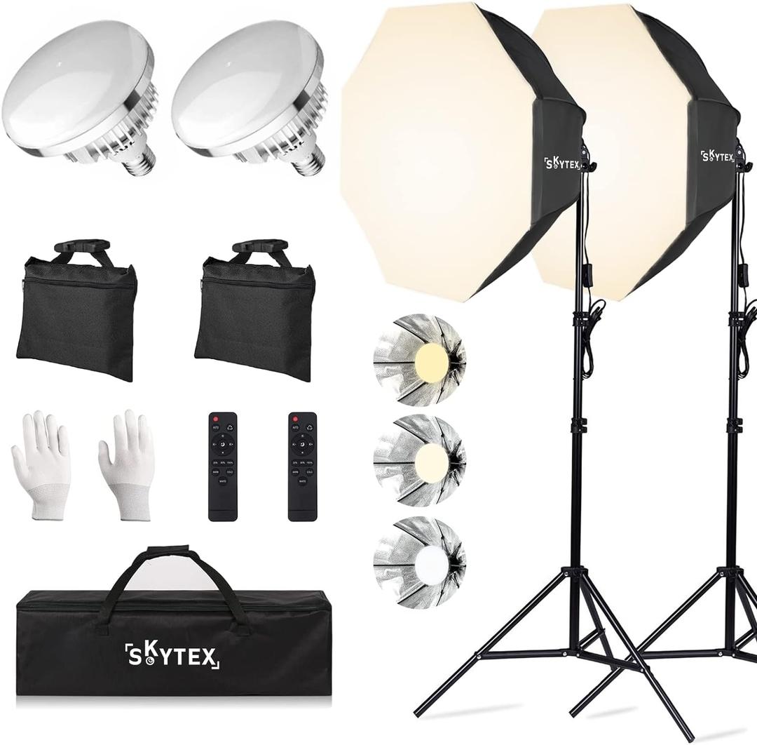 Skytex Octa Softbox Lighting Kit(2pack), Skytex 20x28in Octa Soft Box|135W 2700-6400K E27 LED Bulb Continuous Photography Lighting, Photo Studio Lights Equipment for Camera Shooting, Video Recording (2octa softbox)