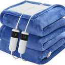 DANENOSA Electric Heated Blanket Queen Size 84''x90'' Soft Flannel & Sherpa Electric Blanket with 10 Heating Levels, Automatically Shut Down After 8h with Overheat Protection Machine Washable