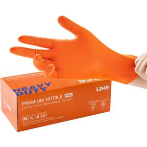 LANON 8mil Orange Disposable Nitrile Gloves, Mechanic, Heavy Duty, Food Safe, Latex Free, Powder Free, Fully-Diamond Textured, Medium (Medium (Pack of 100))