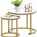 aboxoo Gold Nesting Coffee Table Set of 2, Small Glass Round Nesting Tables for Living Room Bedroom, Accent Tea Table with Metal Frame Modern Industrial Simple