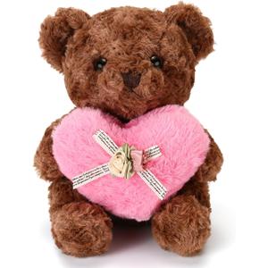 Cute Teddy Bear Stuffed Animals with Pink Heart for Kids,Soft Teddy Bear Plushies Valentine's Day, for Girlfriend Kids or Mom (Dark Brown)