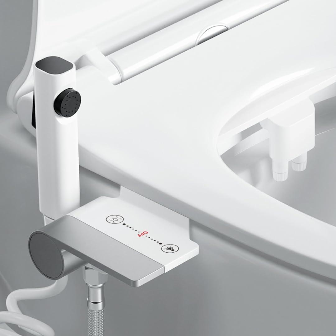 3-in-1 Bidet Attachment with Handheld Sprayer for Toilet, Ultra-Slim Non-Electric Cold Water Bidet, Dual Nozzle (Feminine/Rear Wash) with Adjustable Water Pressure Control, White