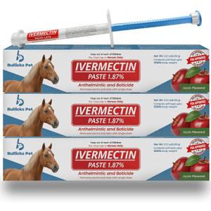 Ivermectin Horse Paste 1.87% Dewormer  Apple Flavored Anthelmintic, Broad-Spectrum Parasite Control for Horses Up to 1250 LB (3-Pack)