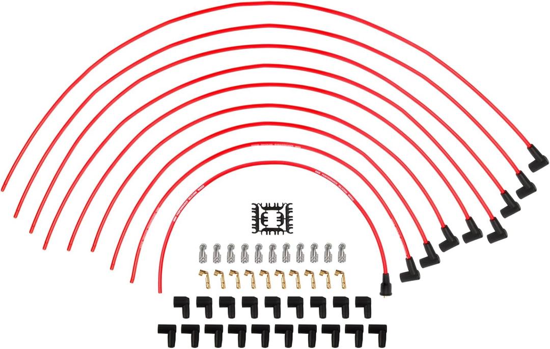 4040C Spark Plug Wire Set- 8mm - Super Stock Universal with Graphite Core - Red Wire with Red 90 Degree Boots