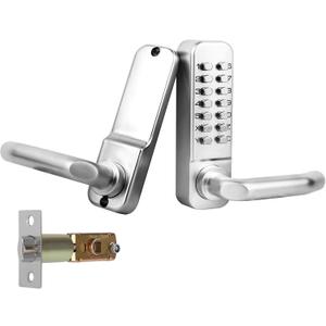 Upgrade Mechanical Door Lock with Adjustable Deadlatch 2-3/8'' and 2-3/4'',Outdoor Keyless Gate Lock with Handle, Waterproof Mechanical Keypad Door Lock (Silver)