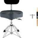 ROWELL Drum Throne with Backrest Hydraulic Drum Stool Height Adjustable Airlift Drum Thrones 4 Leg Heavy Duty Drum Seat 4.3 in Thick Padded Drum Chair Drum Stools for Drummers, Guitar Players (Blue) (Motorcycle)