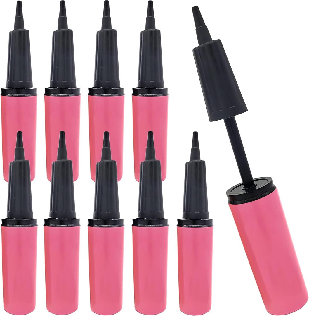 Balloon Pump Hand Held, Inflator Air Pump for Balloons - 2 Way Manual Dual Action - Kids' Party, Special Event (10 Pack Pink)