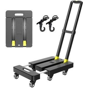 Folding Hand Truck, 500 LBS Heavy Duty Foldable Dolly Cart with Wheels, Telescoping Handle & 2 Elastic Ropes, Portable Luggage Cart for Moving, Travel, Home, Black Yellow