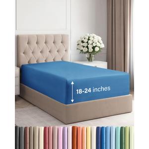Extra Deep Twin XL Fitted Sheet - Hotel Luxury Single Fitted Sheet Only - Easily Fits 18 inch to 24 inch Mattress - Ultra Soft, Wrinkle Free with Extra Deep Pockets - Breathable & Comfy - Royal Blue