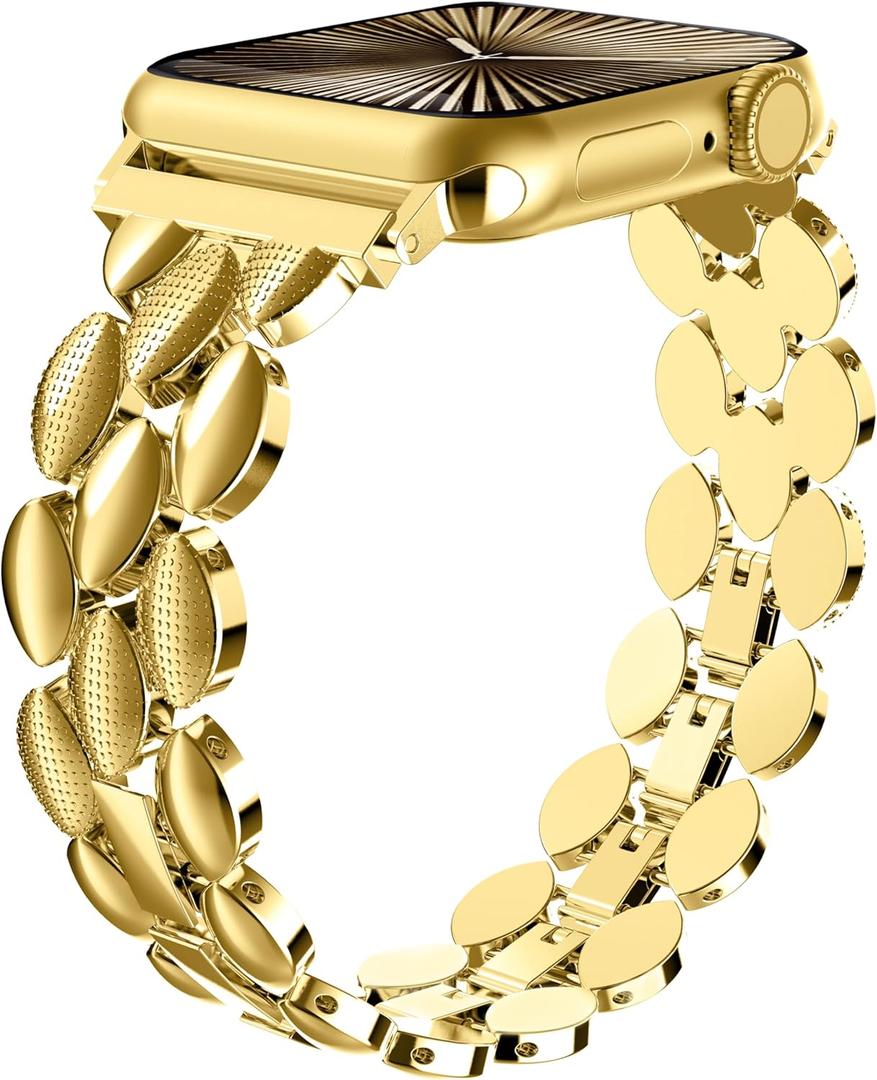 Moolia Elegant Metal Strap Compatible with Apple Watch Band 42mm 44mm 45mm 46mm 49mm Metal Fashion Women Replacement Strap Bracelet for iWatch Series 11/10/9/8/7/6/5/4/3/2/1/Ultra(1/2/3) Gold
