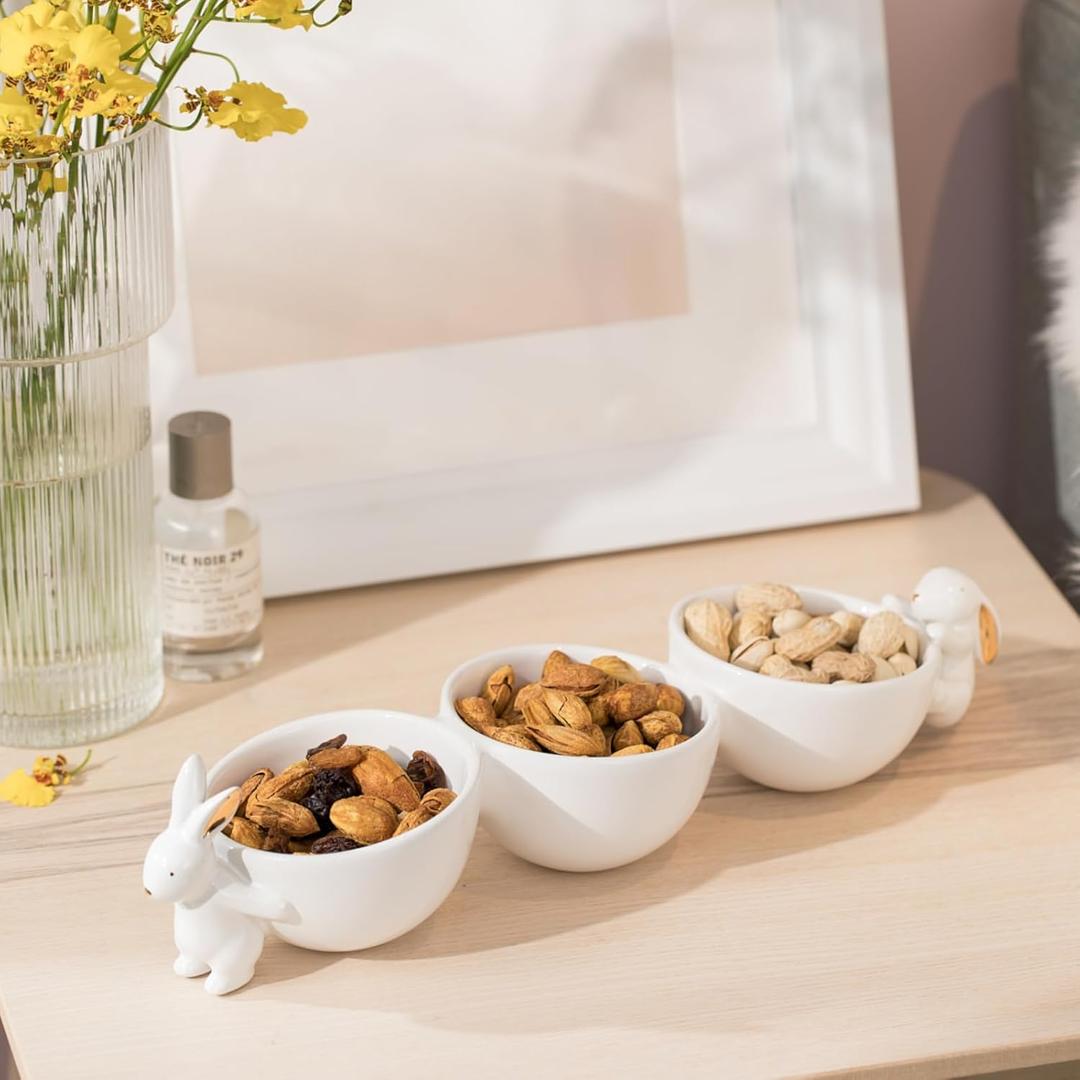 Newman House Studio Decorative Bunny Candy Dish Bowl - Home Decor Ceramic Candy Dish/Nut Dish Three Bowls Snack Bowls Easter Tabletop Decoration Home Dcor 13.75 * 4 * 3 Inch