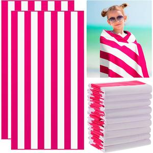 12 Pcs Oversized Microfiber Beach Towel Set 63''x32'' Extra Large Quick Dry Lightweight Thin Sand Free Cabana Pool Towels Bulk for Adults Travel Swim Camping Yoga Gym Sports Gift(Rose Red Striped)