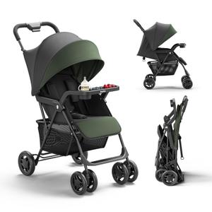 BabyVista Lightweight Umbrella Stroller, Travel Stroller with Near-Flat Recline & Snack Tray, Compact Folding with One Hand, UPF50+ Sun Canopy, Theme Park Approved