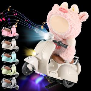 Mini Electric Doll Scooter Vehicles Toy, Funny Doll Accessory with Music & Lights Could Rotate 360 Cute Plastic Scooter Toy Ornaments Battery Not Included (Cream)