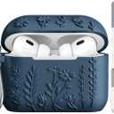AIRSPO Airpod Pro 2nd Generation Case, 3D Floral Embossed Soft Silicone Protective Cover with Cleaner Kit for Apple Airpods Pro 2nd 1st Gen Case with Keychain (2023/2022) (Midnight Blue)