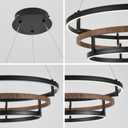 Three-Ring 24-inch Black Vintage Wood-Grain Farmhouse LED Chandelier with Remote Control and dimmable Brightness, Suitable for Dining Room, Kitchen, and Living Room. (black-24)