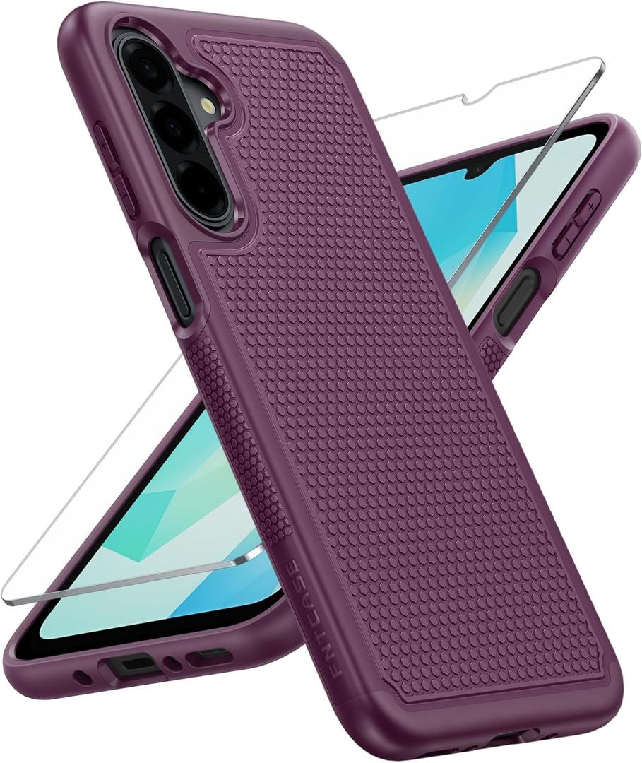 FNTCASE for Galaxy A17/A16 5G Phone Case - Samsung A17 Military Grade Drop Protection, 14ft Drop Tested, Screen Protector Included, Anti-Slip Textured, TPU+PC Dual Layer Shockproof Cover (Burgundy)