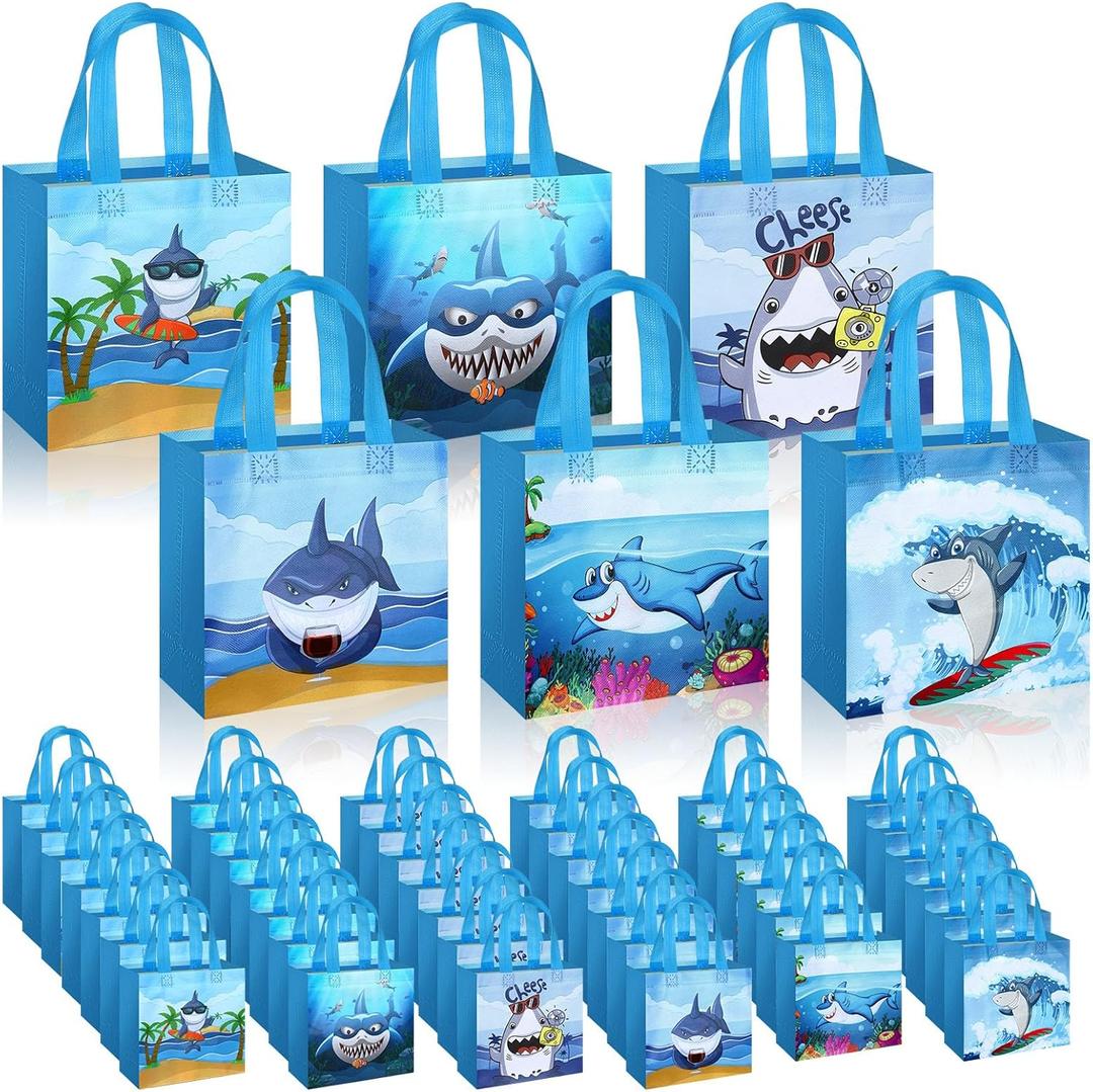 Sweetude 40 Pcs Shark Gift Party Favor Bags with Handle, Non Woven Goodie Bags Birthday Favor for Birthday Baby Shower Packaging Supplies